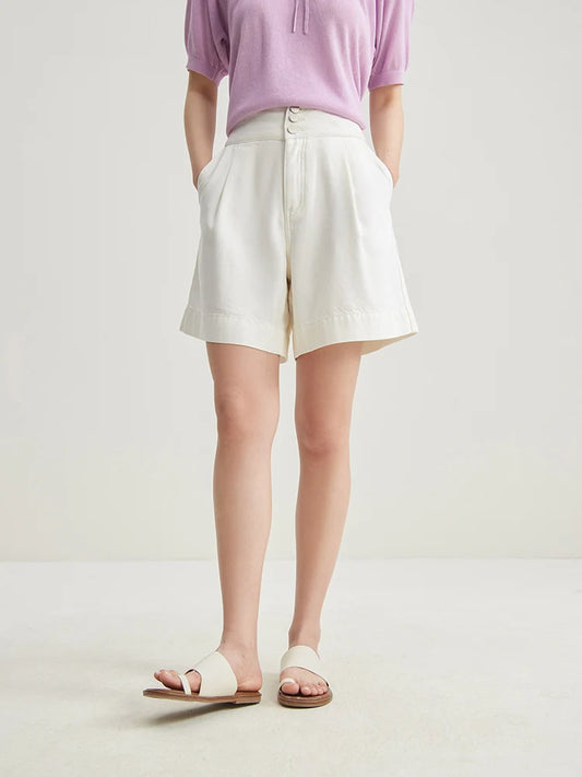 DUSHU Office Lady Skin Cool Denim Shorts, Summer 2024 New High Waisted Denim Shorts White Pink Women Denim Shorts 24DS82249