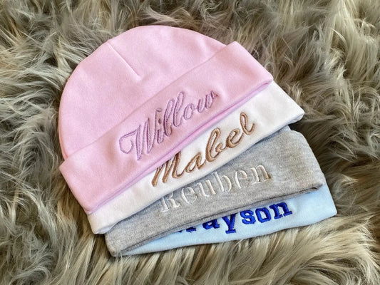 Personalized Newborn Hospital Hat Embroidered Newborn Baby Hat, Custom New Baby Hat, Blue or Pink Infant Baby Beanie with Name