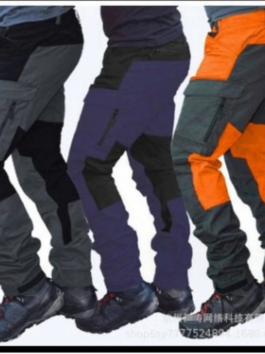 Cargo Pants Men Long Pant Straight Trousers Solid Casual Loose High Waist Pocket Zipper Splice Regular Simple Autumn 2024