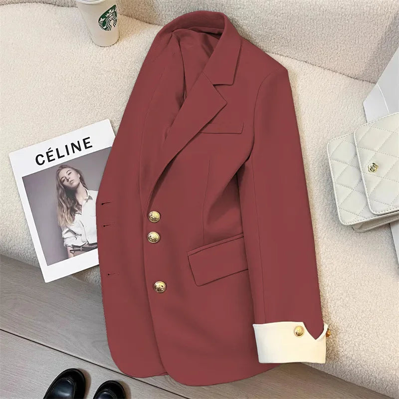 Blazer Women Clothing 2025 Spring and Autumn New Long Sleeve Pocket Casual Solid Temperament Blazers for Women Coat