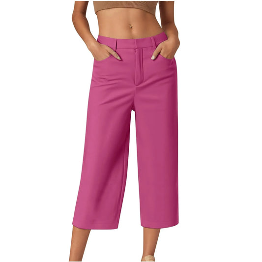 Casual capri-pants for women Straight Wide Leg pants Solid color versatile daily pants Ladies spring summer casual trousers
