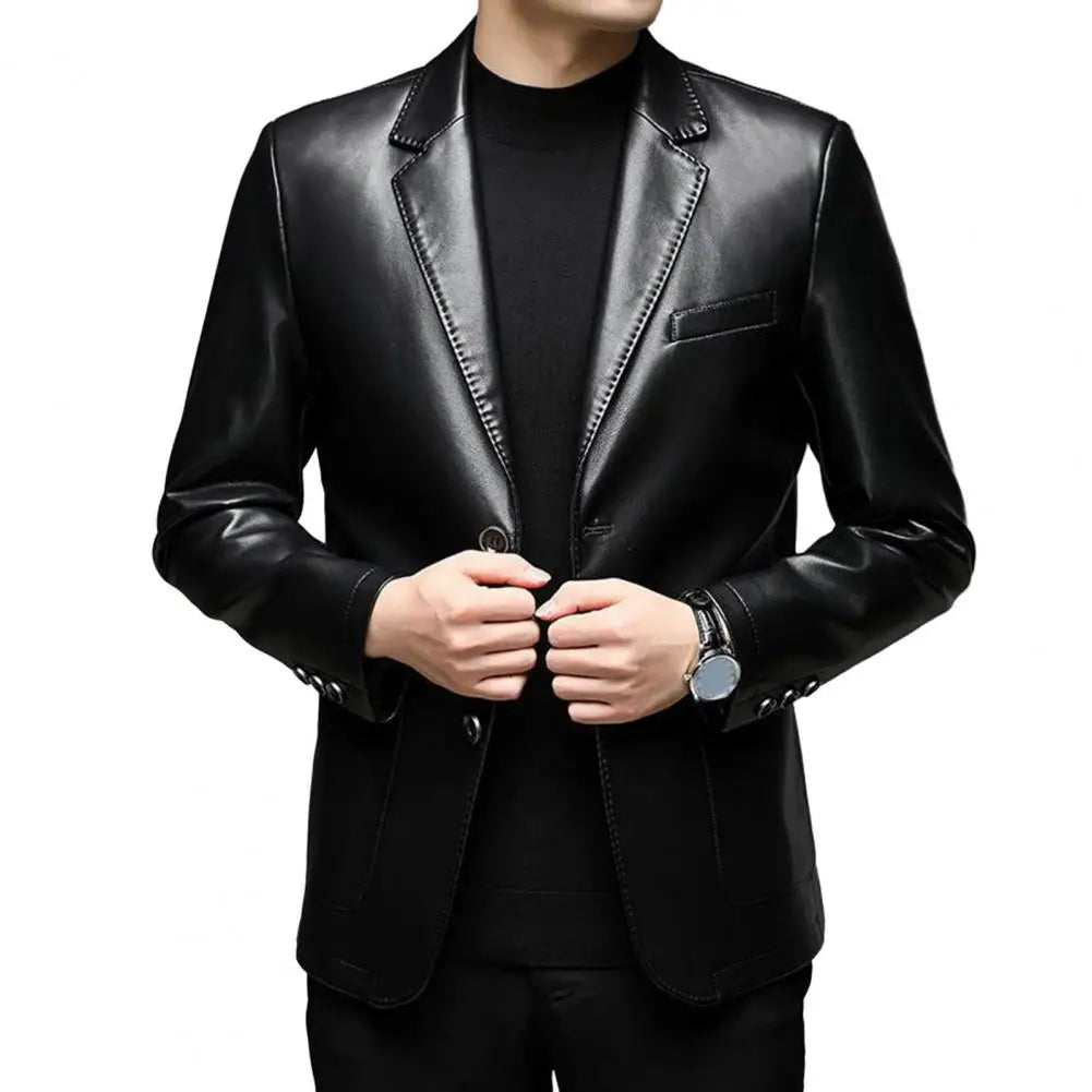 Classic Lapel Buttons Men Jacket Spring Autumn Fake Leather Men Jacket Fashion Tailored Fit Men Jacket Men s Clothing