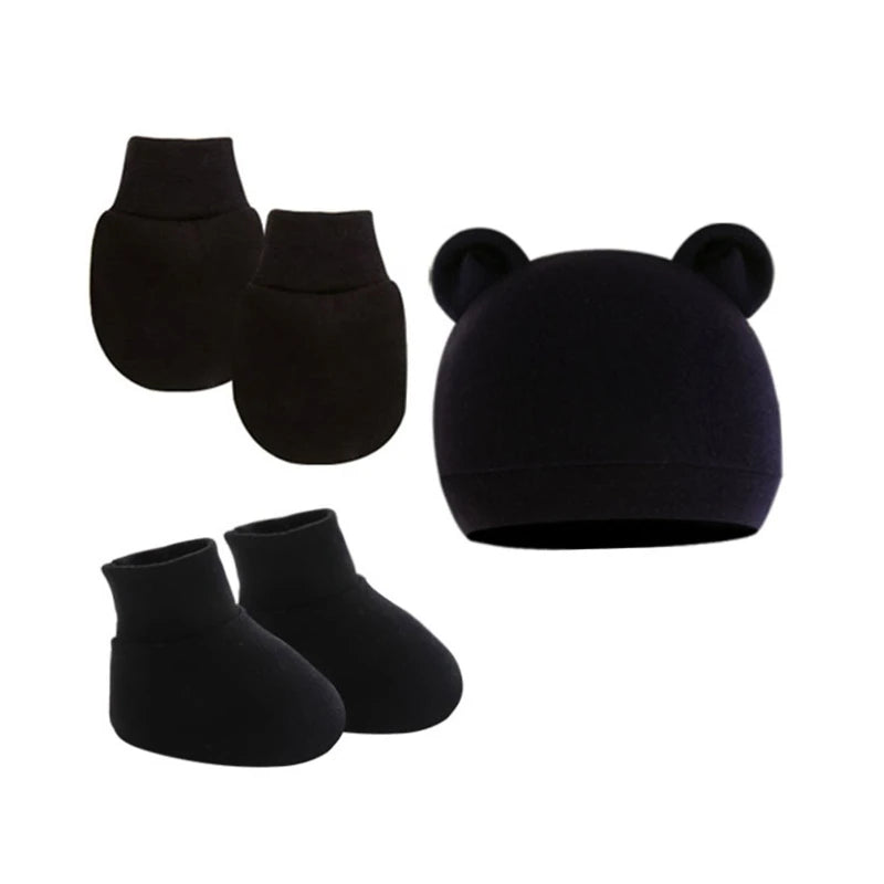 3Pcs Cotton Baby Beanie for Newborn Baby Bonnet Gloves Socks Set Baby Hat