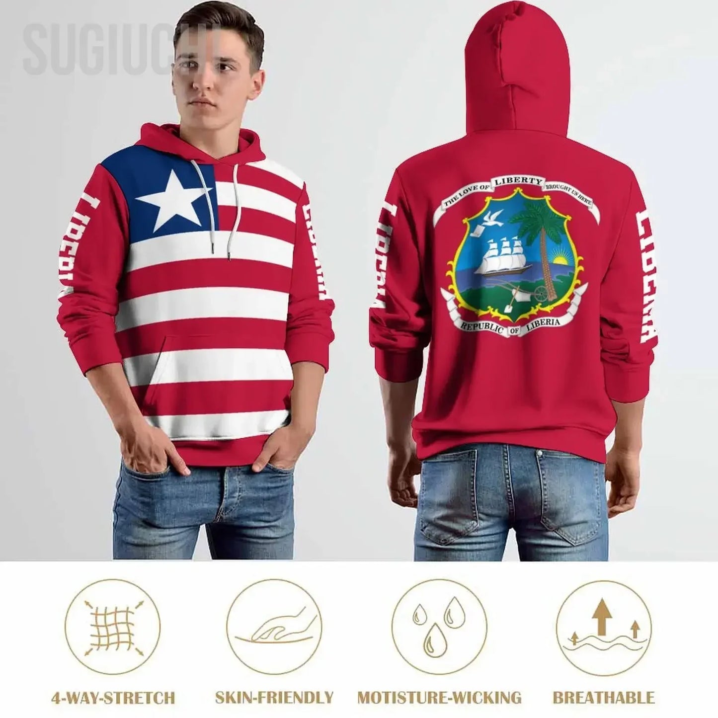 Unisex 3D Hoodie Liberia Flag Men Women Polyester Harajuku Sweatshirt Pullover Hoodies Casual Cool