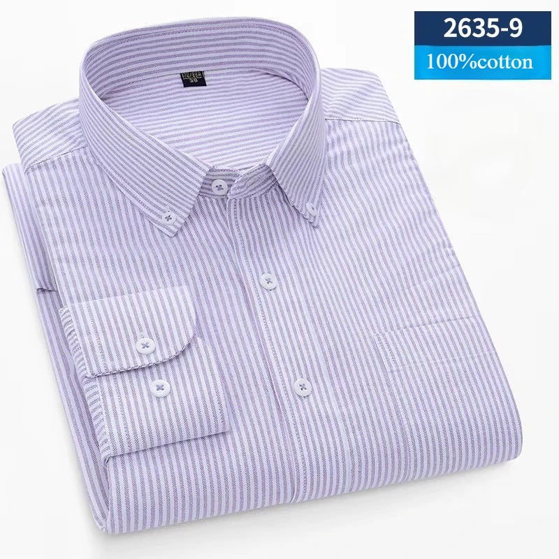 plus size 100%cotton long-sleeve shirts for men Casual solid plain shirt slim fir formal shirt business office Oxford clothes