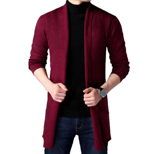 Practical Winter Sweater Pure Color Long Sleeve Casual Slim Fit Men Sweater Coat