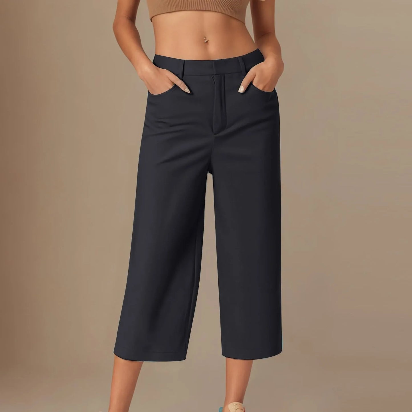 Casual capri-pants for women Straight Wide Leg pants Solid color versatile daily pants Ladies spring summer casual trousers
