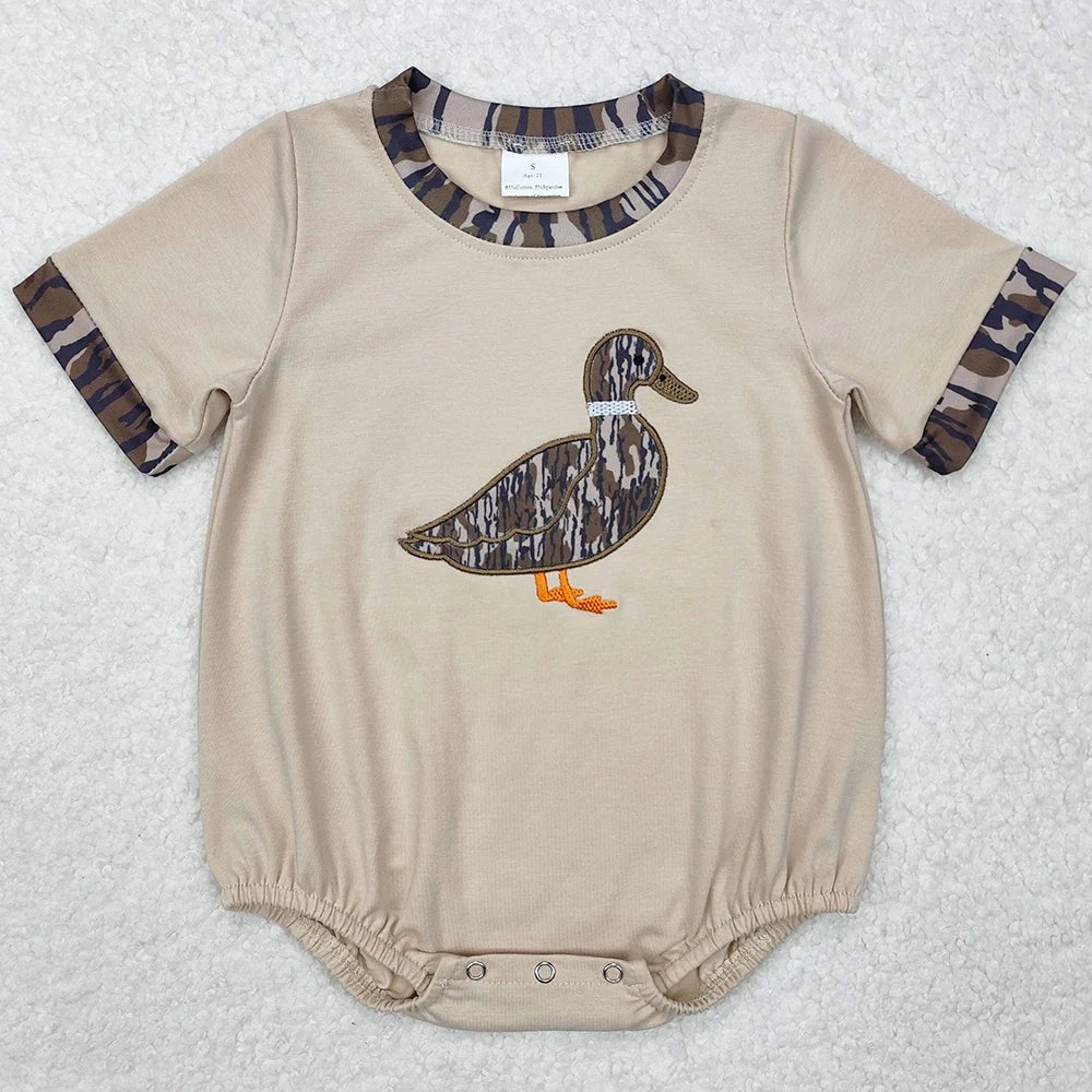Boutique Infant Baby Girls Rompers Embroidery Camo Ducks Rompers Toddler Boys Rompers Sibling Girls Clothing Wholesale Jumpsuits