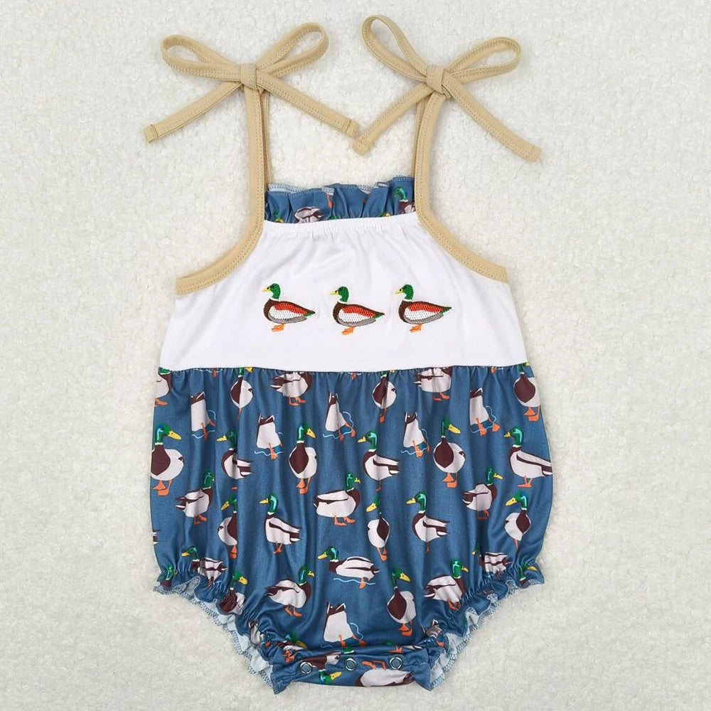 Boutique Infant Baby Girls Rompers Embroidery Camo Ducks Rompers Toddler Boys Rompers Sibling Girls Clothing Wholesale Jumpsuits