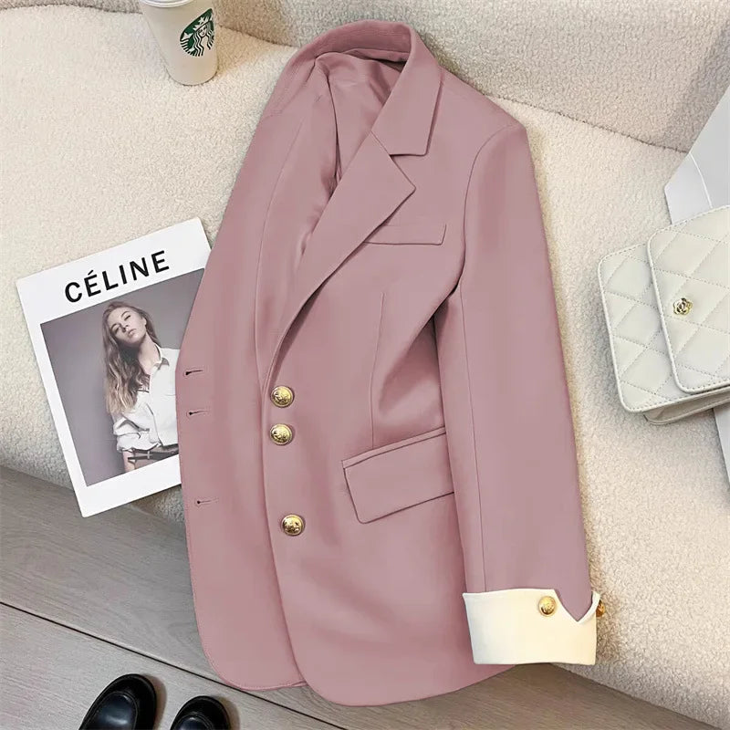 Blazer Women Clothing 2025 Spring and Autumn New Long Sleeve Pocket Casual Solid Temperament Blazers for Women Coat