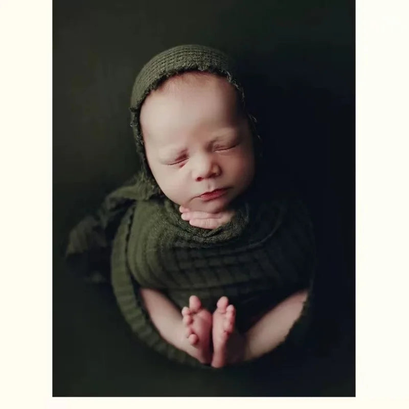 Baby Beanie Hat Boy Girl Lace Hat+Stretch Wrap Blanket Newborn Photography Props Cap
