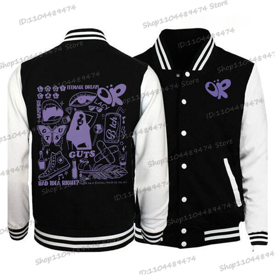 2025 New Baseball Uniform Olivia Funny Rodrigo Print Loose Outerwear Long Sleeve Women Men Fashion Singer Fan Gift Jacket