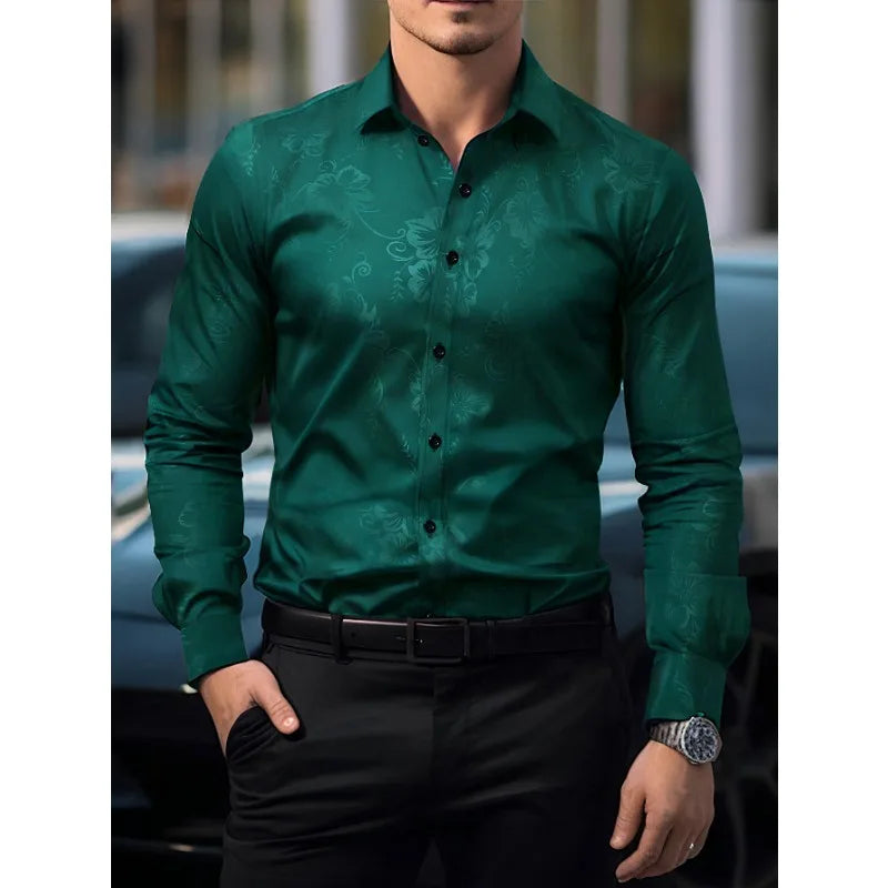2025 Men New Shirts Fashion Printed Men's Long Sleeve Four Season Casual Streetwear Male Elastic Shirt
