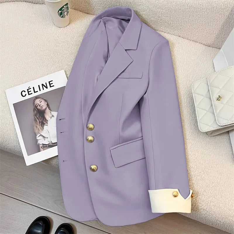 Blazer Women Clothing 2025 Spring and Autumn New Long Sleeve Pocket Casual Solid Temperament Blazers for Women Coat