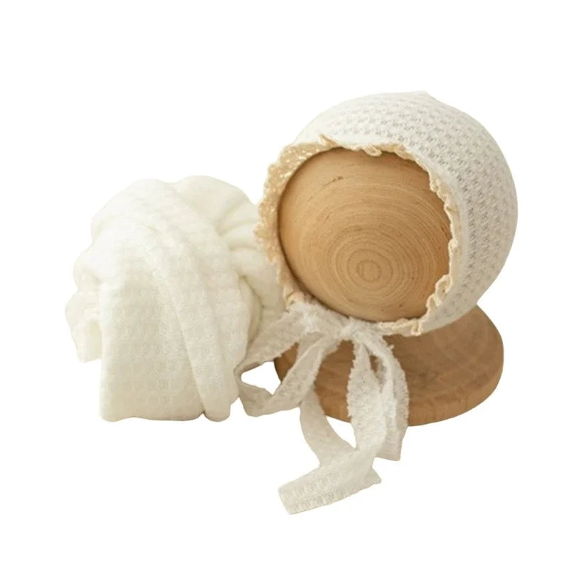 Baby Beanie Hat Boy Girl Lace Hat+Stretch Wrap Blanket Newborn Photography Props Cap