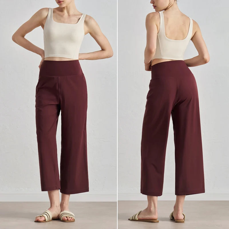 Capri Pants for Women Wide Leg Yoga Cropped Pants Tummy Control High Waist in Flare Crop Buttery Soft Loose Casual Summer Pants