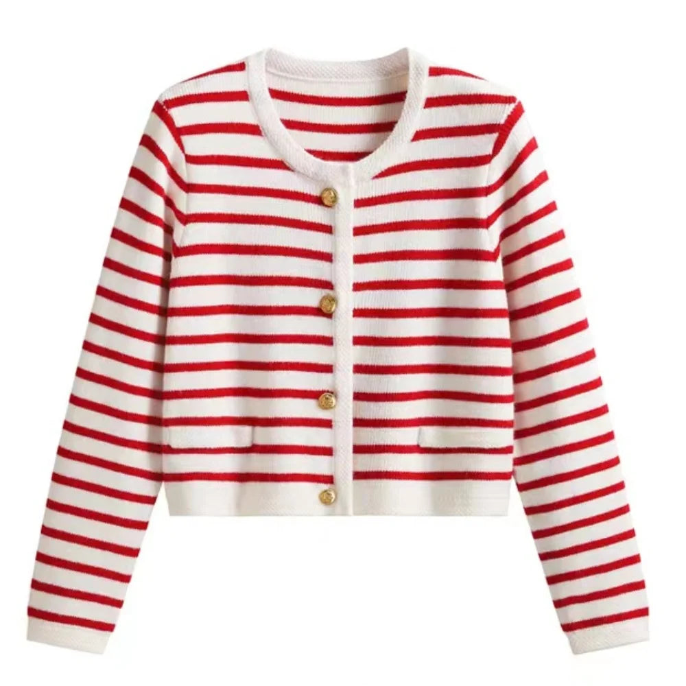Korean Elegant Chic Knit Vest Stripe Casual Sweet Office Lady Cardigan Women's Sweater Jacket Vintage Basic Tank Top Outerwears