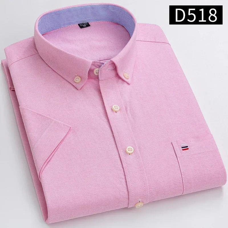 Plus size 7XL100%cotton oxford summer Casual Short sleeve shirts for men soft slim fit formal plain shirt white plaid clothes