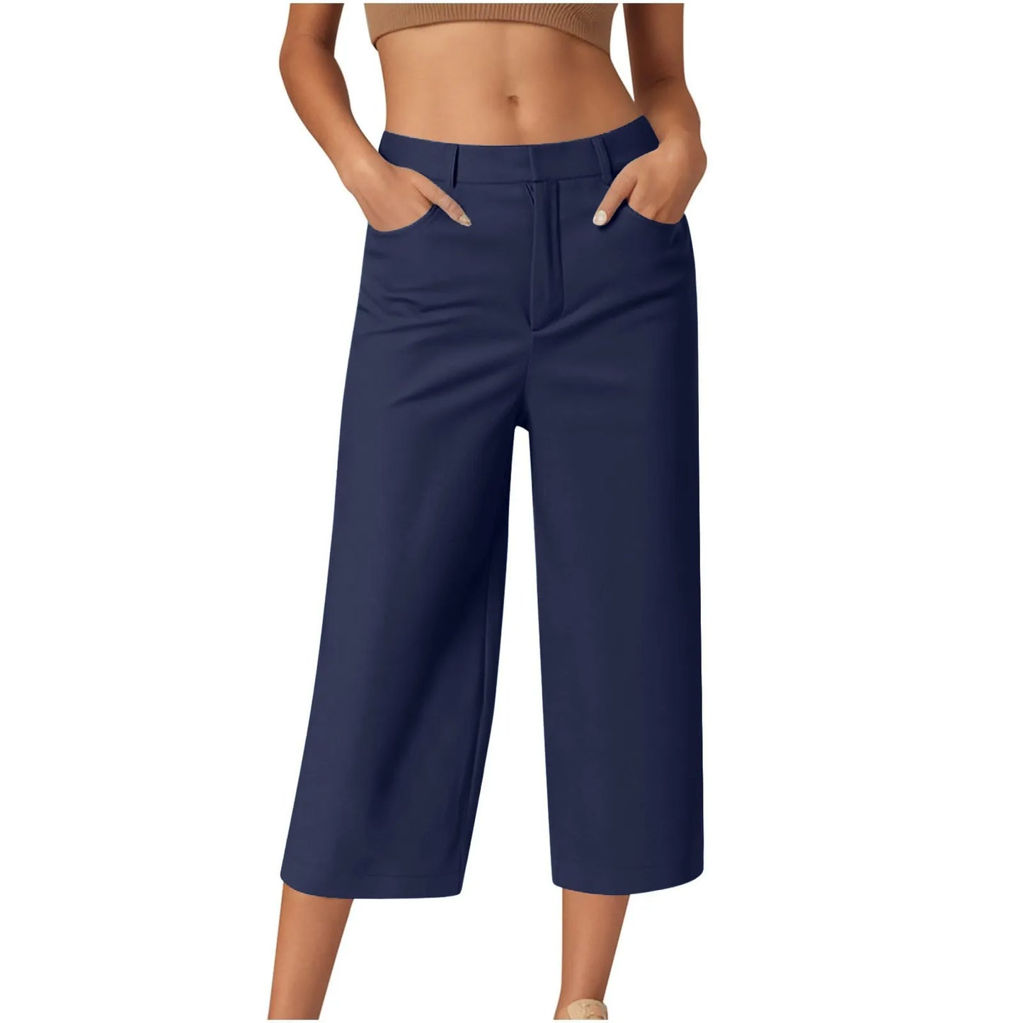 Casual capri-pants for women Straight Wide Leg pants Solid color versatile daily pants Ladies spring summer casual trousers