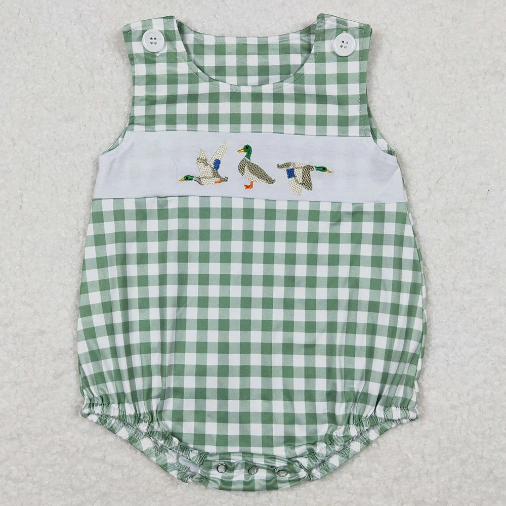 Boutique Infant Baby Girls Rompers Embroidery Camo Ducks Rompers Toddler Boys Rompers Sibling Girls Clothing Wholesale Jumpsuits