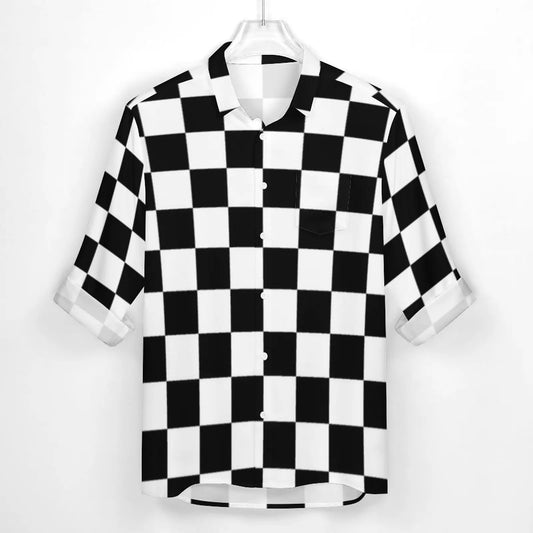 Black Checkerboard Shirt Men Classic Black and White Checker Casual Shirts Autumn Blouses Long Sleeve Fashion Oversized Clothing