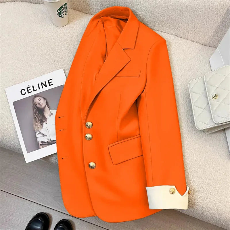 Blazer Women Clothing 2025 Spring and Autumn New Long Sleeve Pocket Casual Solid Temperament Blazers for Women Coat