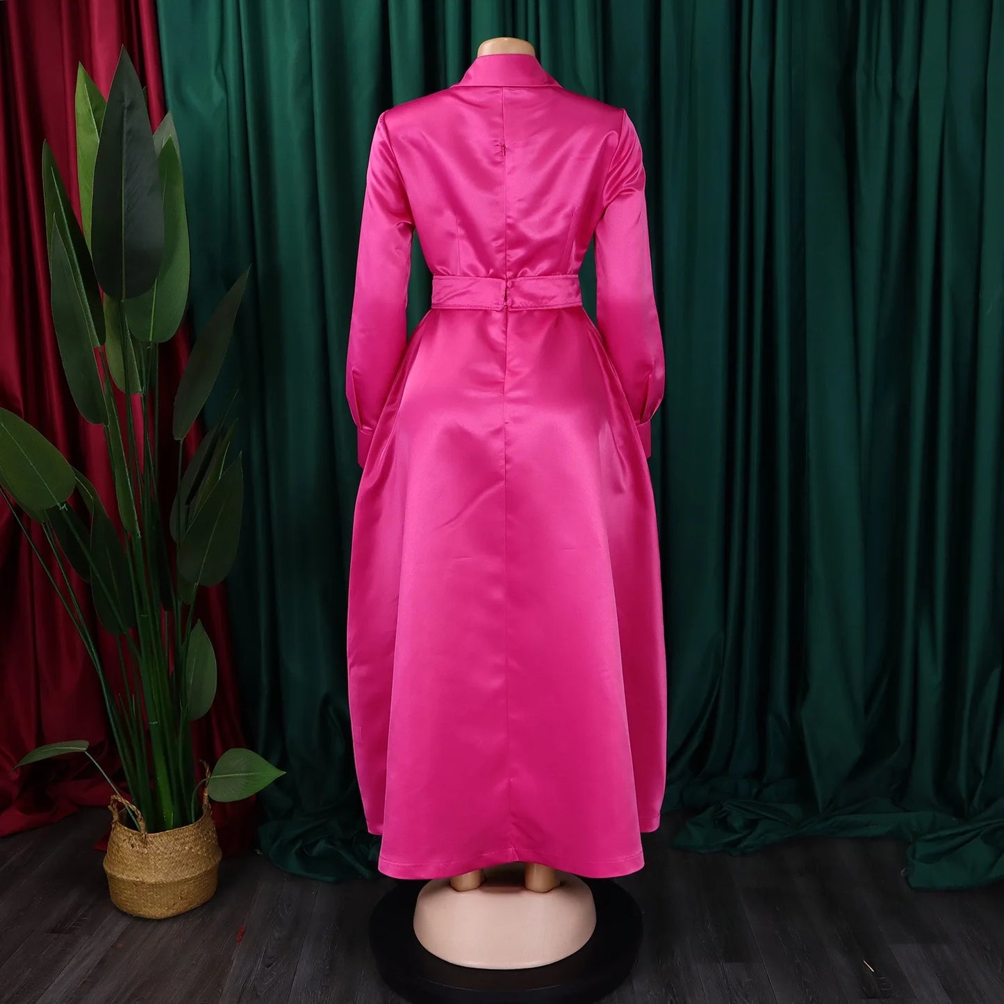 Elegant Party Dresses for Woman Turn Down Collar Single Breasted High Waisted Pleated Mid Calf Luxury Dinner Night Dress Gowns
