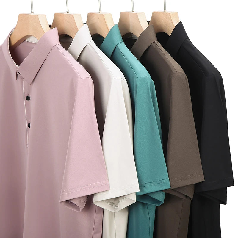 BROWON New Collection 2025 Golf Shirts Mens Short Sleeve Solid Color Turn Down Collar Business Plain Shirt for Man