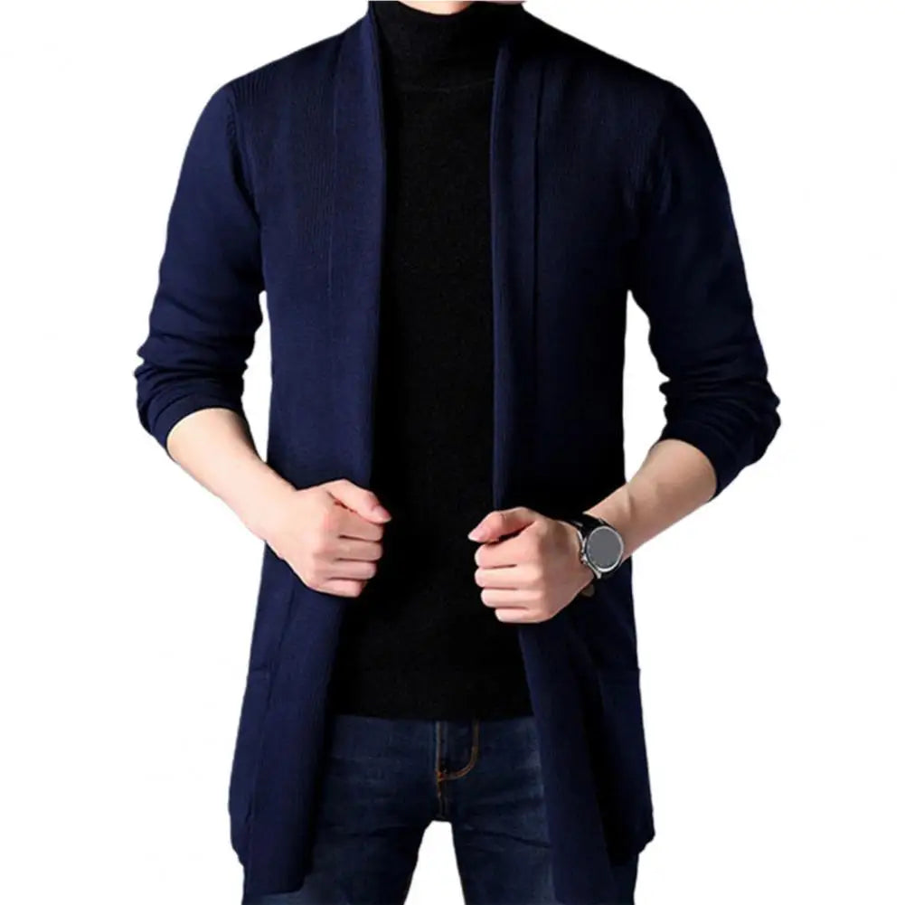 Practical Winter Sweater Pure Color Long Sleeve Casual Slim Fit Men Sweater Coat