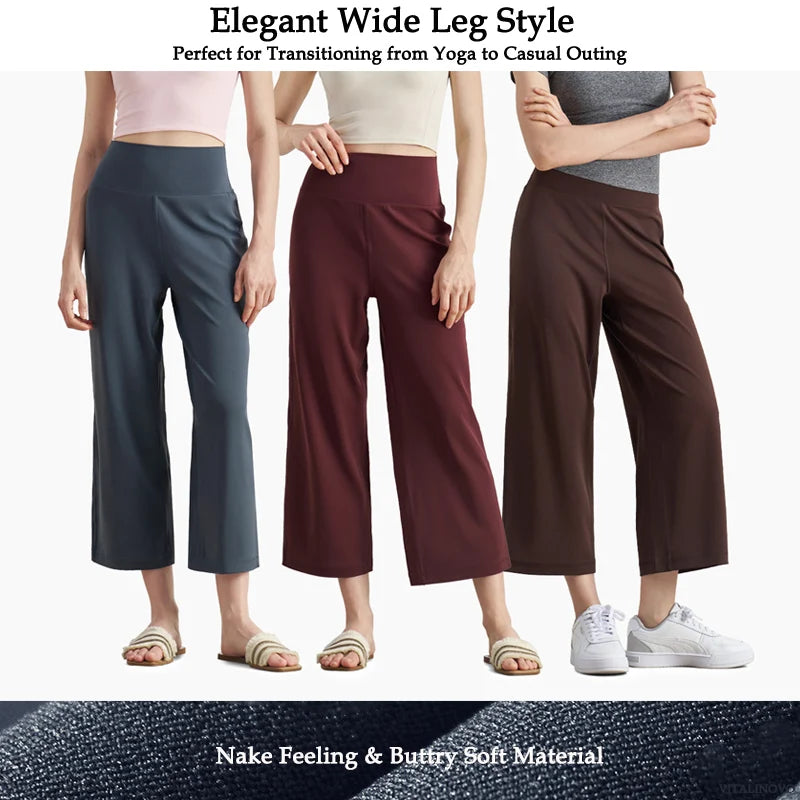 Capri Pants for Women Wide Leg Yoga Cropped Pants Tummy Control High Waist in Flare Crop Buttery Soft Loose Casual Summer Pants
