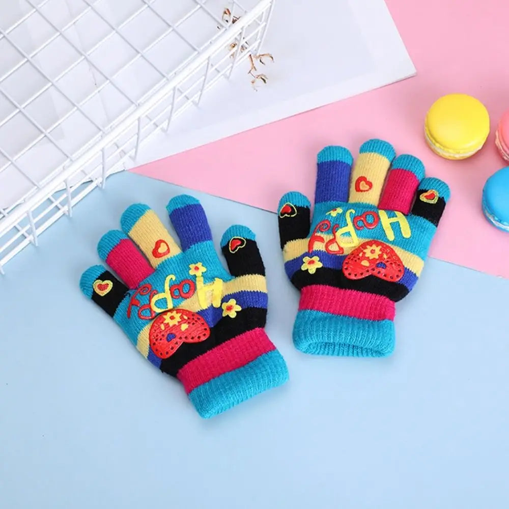 Funny Cartoon Baby Mittens Winter Warm Kids Girl Gloves Children Knitted Mitten Kids Outdoors Thicken Gloves 3-7 Years
