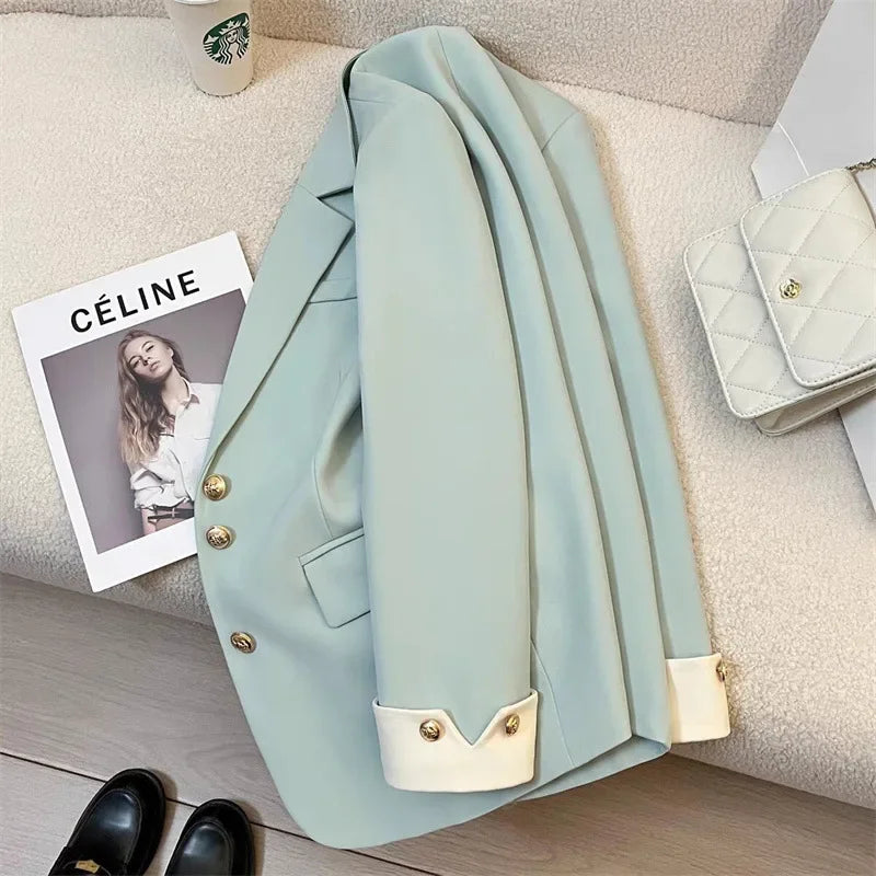 Blazer Women Clothing 2025 Spring and Autumn New Long Sleeve Pocket Casual Solid Temperament Blazers for Women Coat