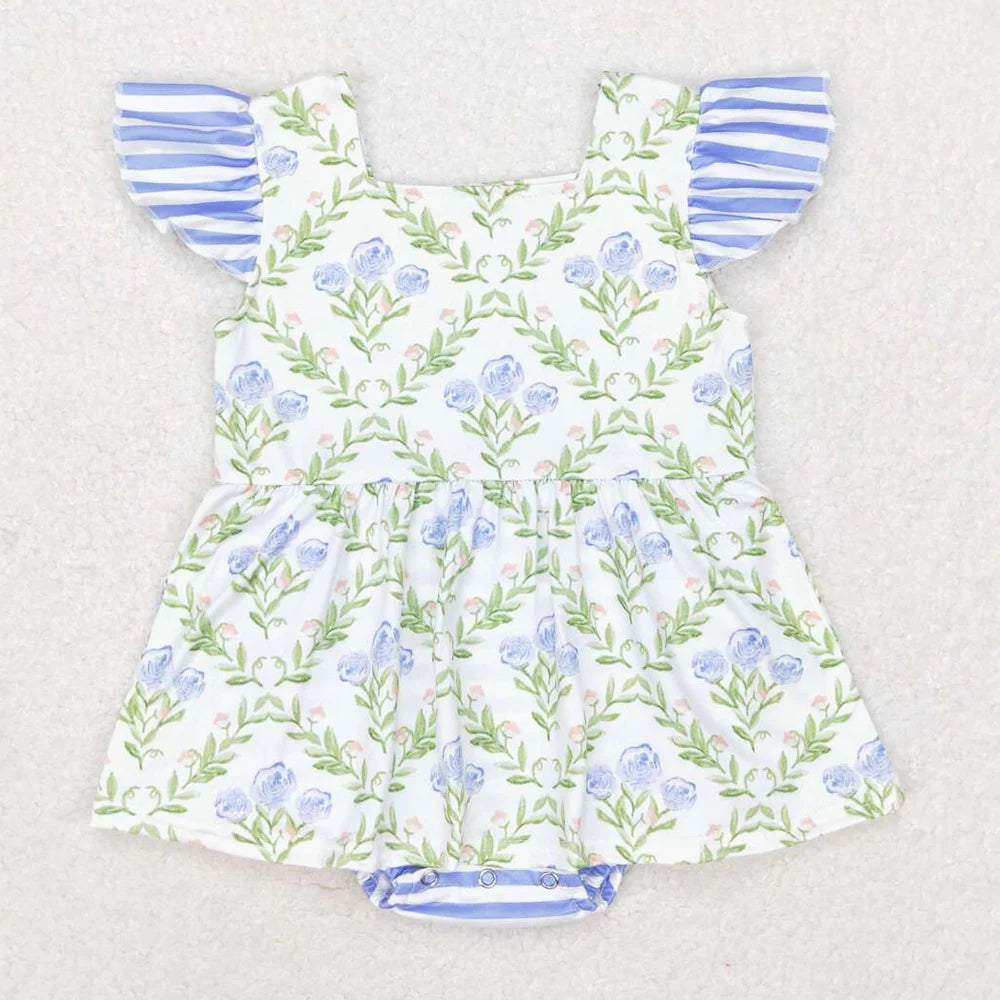 Hot Sale Infant Baby Girls Rompers Duck Flutter Sleeve Rompers Boutique Kids Clothes Sibling Onesie Toddler Girls Bubble Rompers