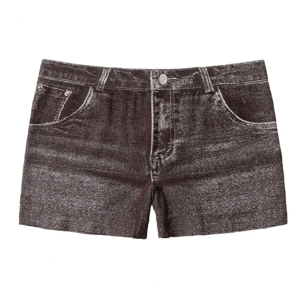 Women Shorts High Stretchy Imitation Denim Short Leggings with Pockets Tight Fitting Summer Shorts Daily Wear