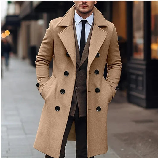 Men's Woolen Coat Double Breasted Long Men's Woolen Coat