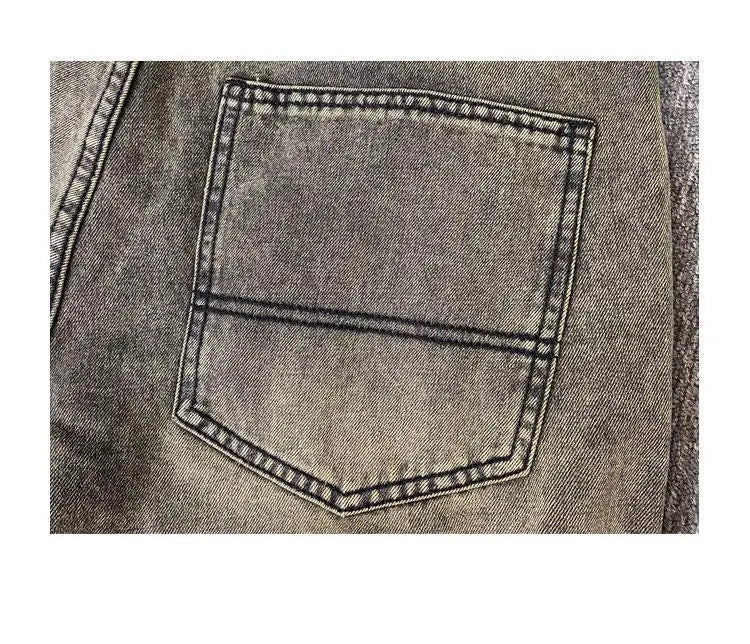Men's New Button Zipper Pocket Straight Loose Five-point Casual Wash Retro Yellow Mud Ripped Denim Shorts