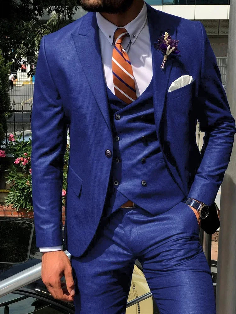Dark Blue 3 Piece Slim Men Fashion Suit Cutsom Groom Wedding Tuxedo Prom Wedding Tailor Made Men Suit Costume Homme Mariage