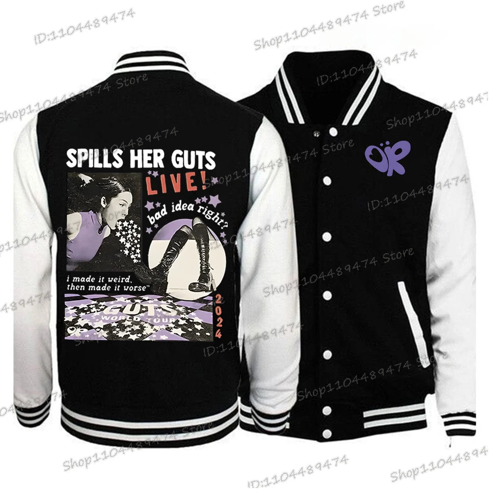 2025 New Baseball Uniform Olivia Funny Rodrigo Print Loose Outerwear Long Sleeve Women Men Fashion Singer Fan Gift Jacket
