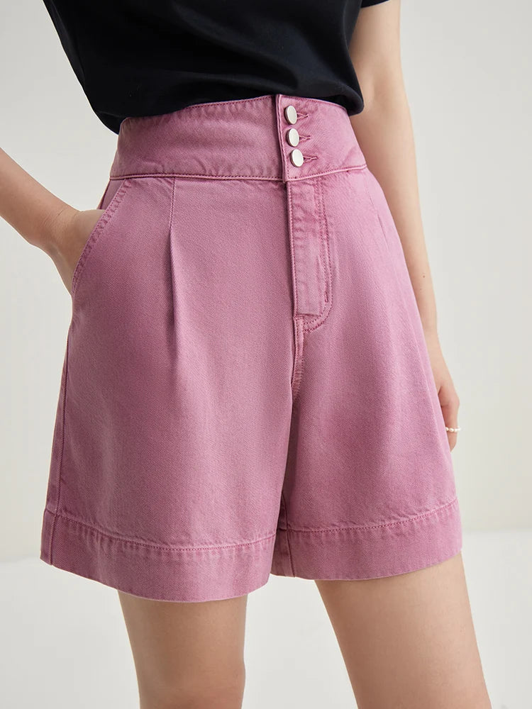 DUSHU Office Lady Skin Cool Denim Shorts, Summer 2024 New High Waisted Denim Shorts White Pink Women Denim Shorts 24DS82249