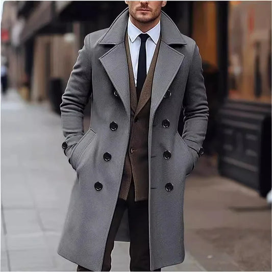 Men's Woolen Coat Double Breasted Long Men's Woolen Coat