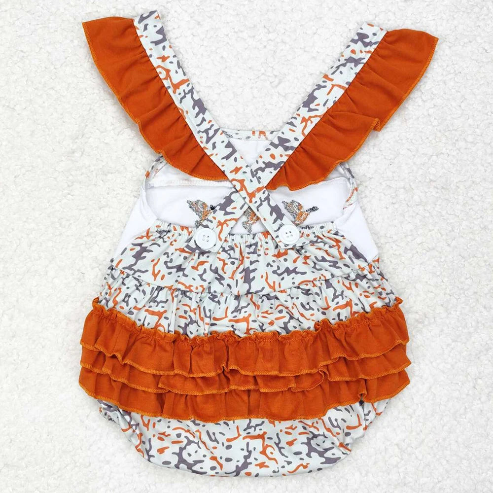 Boutique Infant Baby Girls Rompers Embroidery Camo Ducks Rompers Toddler Boys Rompers Sibling Girls Clothing Wholesale Jumpsuits