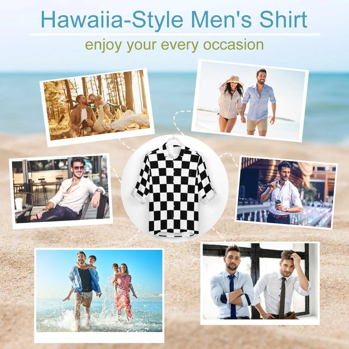 Black Checkerboard Shirt Men Classic Black and White Checker Casual Shirts Autumn Blouses Long Sleeve Fashion Oversized Clothing