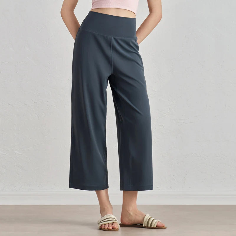 Capri Pants for Women Wide Leg Yoga Cropped Pants Tummy Control High Waist in Flare Crop Buttery Soft Loose Casual Summer Pants