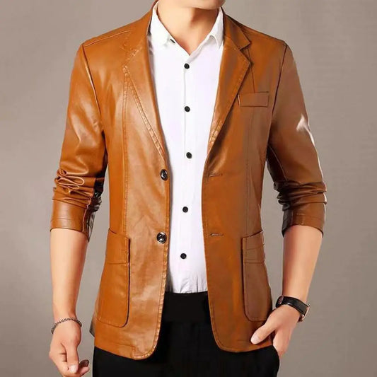 Classic Lapel Buttons Men Jacket Spring Autumn Fake Leather Men Jacket Fashion Tailored Fit Men Jacket Men s Clothing
