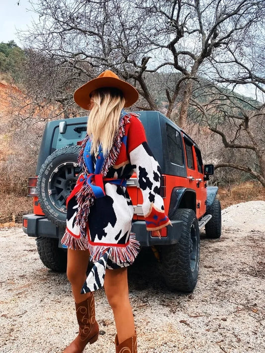 Hand-made cardigan jacquard cardigan fringed trims long sleeve cardigan women winter clothes women