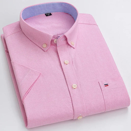 Plus size 7XL100%cotton oxford summer Casual Short sleeve shirts for men soft slim fit formal plain shirt white plaid clothes