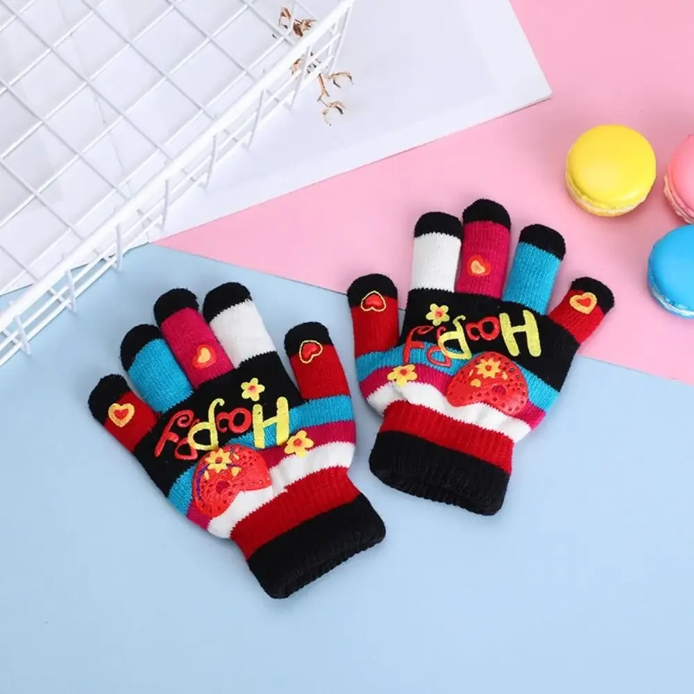 Funny Cartoon Baby Mittens Winter Warm Kids Girl Gloves Children Knitted Mitten Kids Outdoors Thicken Gloves 3-7 Years