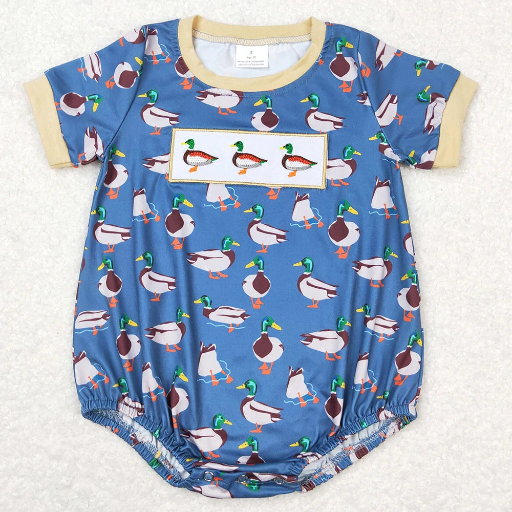 Boutique Infant Baby Girls Rompers Embroidery Camo Ducks Rompers Toddler Boys Rompers Sibling Girls Clothing Wholesale Jumpsuits