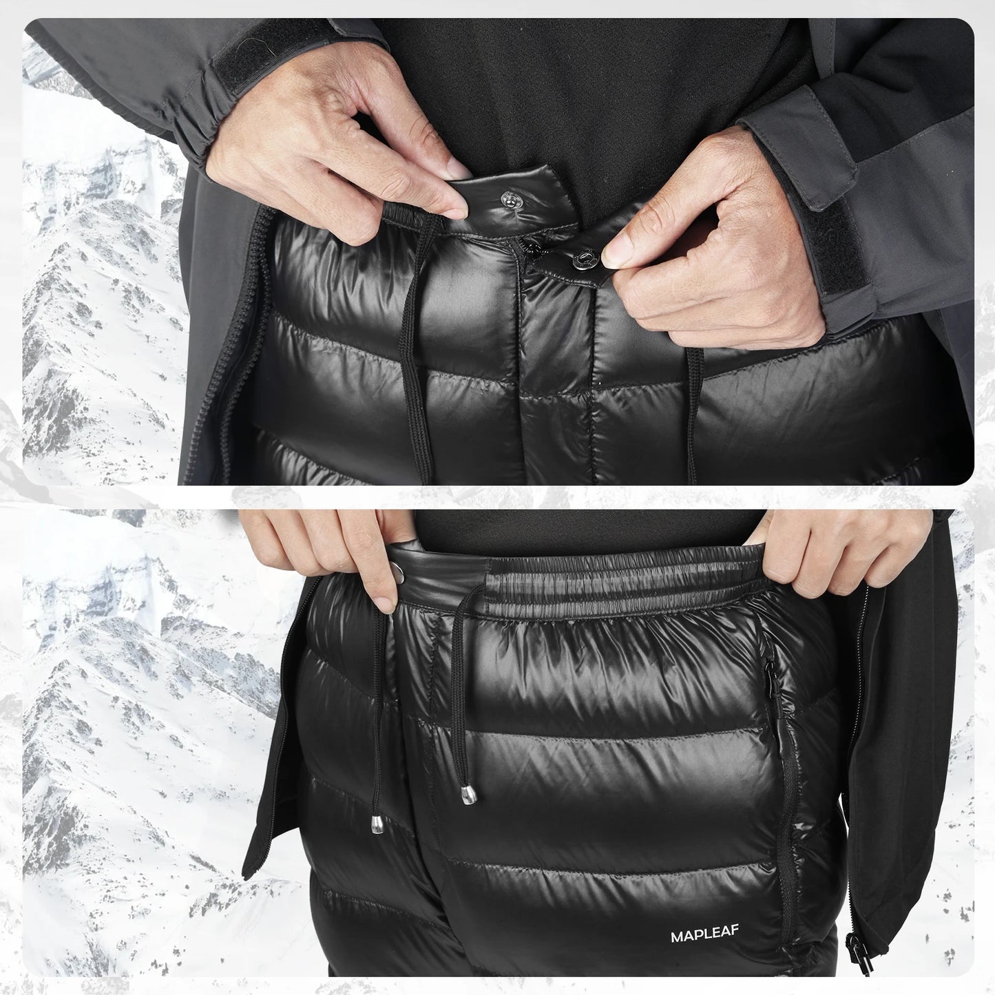 Mapleaf Down Pants Ultralight Warm 800FP Winter Snow Pants With Zipper Pockets Windproof Waterproof Camping Home Unisex