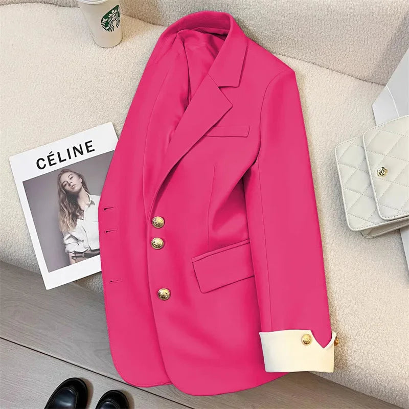 Blazer Women Clothing 2025 Spring and Autumn New Long Sleeve Pocket Casual Solid Temperament Blazers for Women Coat